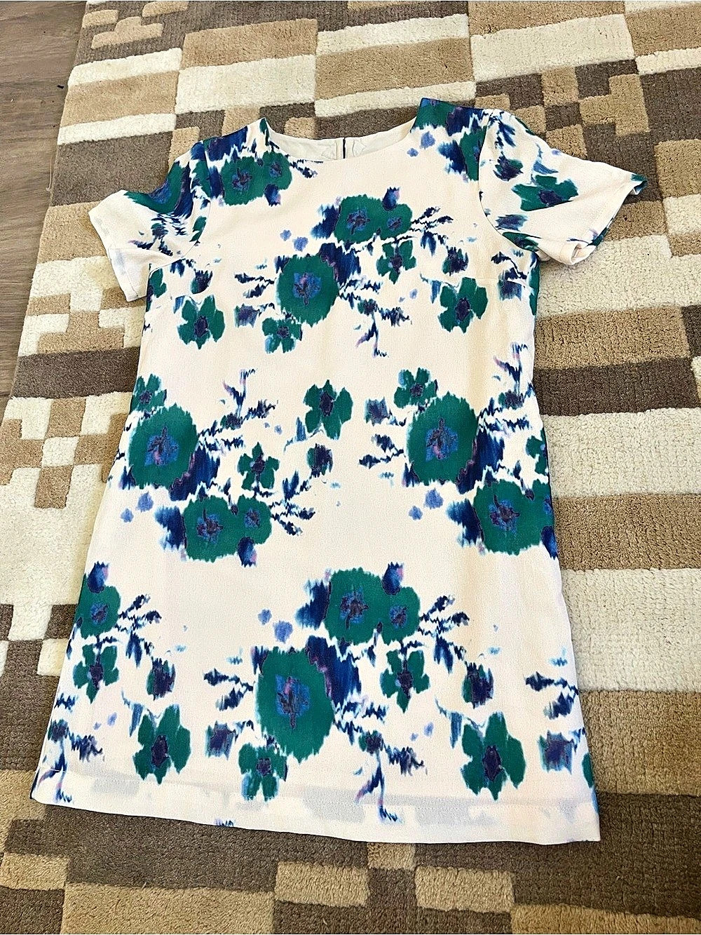 Vintage Floral Mini Dress in White & Blue